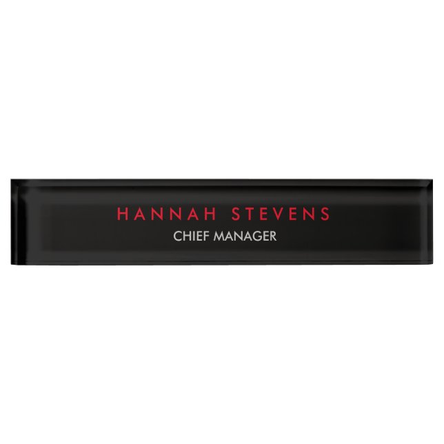 Porte-nom Pour Bureau Noir gris rouge professionnel moderne (Devant)