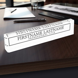 Porte-nom Pour Bureau Nom blanc noir classique et titre professionnel