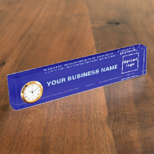 Porte-nom Pour Bureau Nom commercial et logo sur Acrylique Bleu avec hor