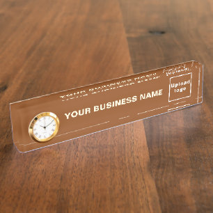 Porte-nom Pour Bureau Nom commercial et logo sur acrylique Brown avec ho