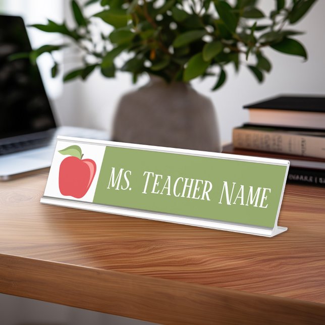 Porte-nom Pour Bureau Nom de l'enseignant personnalisé avec Apple modern (Teacher Desk Name Plate - Great Teacher Appreciation Gift or Classroom Decor)