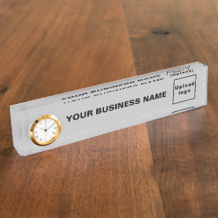 Porte-nom Pour Bureau Nom de l'entreprise et logo en acrylique gris avec