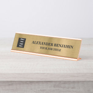 Porte-nom Pour Bureau Nom de l'entreprise Logo Gold Black Elegant Person