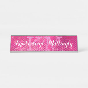 Porte-nom Pour Bureau Nom du monogramme de l'éperon de verre rose-chaud