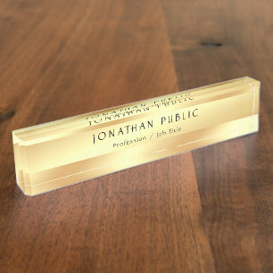 Porte-nom Pour Bureau Nom du texte manuscrit Elegant Faux Gold Modèle