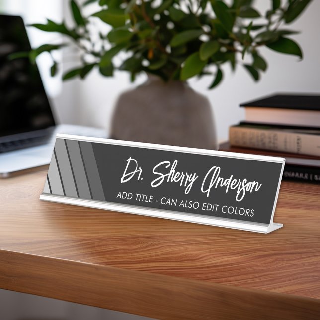 Porte-nom Pour Bureau Nom et titre Calligraphie - Retro Stripes (Personalized Desk Sign with Name and Title - Custom Executive Name Plate)
