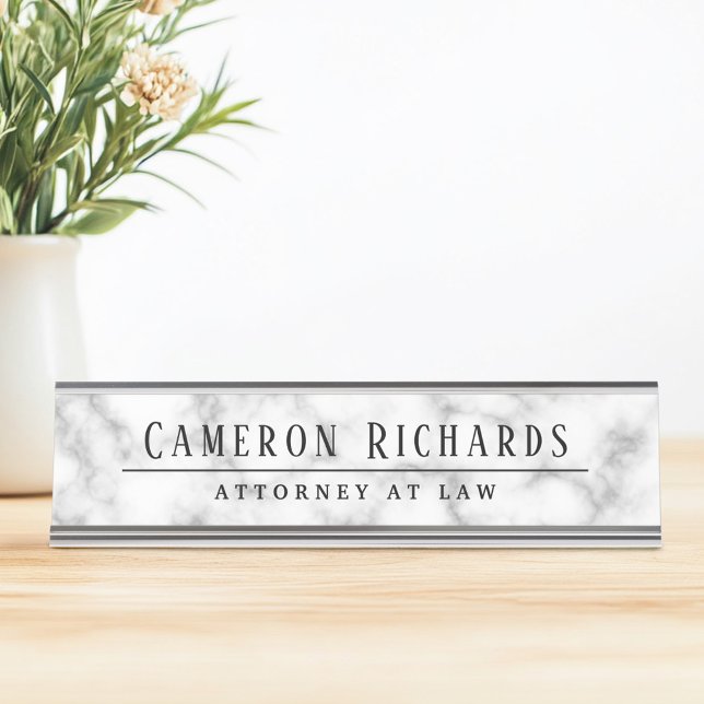 Porte-nom Pour Bureau Nom et titre du modèle (Marble look name and title template desk name plate)
