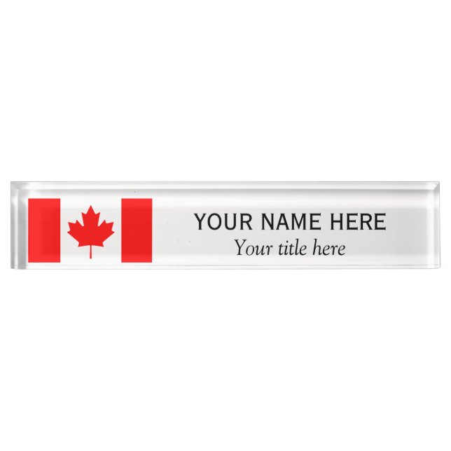 Porte-nom Pour Bureau Nom et titre personnalisés Drapeau canadien (Devant)