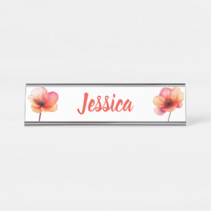 Porte-nom Pour Bureau Nom floral de corail contemporain
