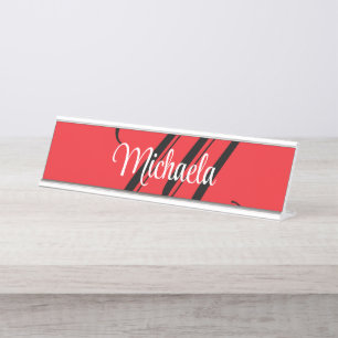 Porte-nom Pour Bureau Nom initial minimaliste moderne monogramme rouge