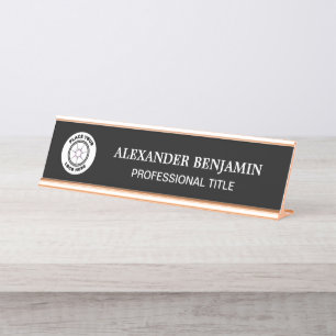 Porte-nom Pour Bureau Nom Logo Elegant Noir Blanc Professionnel