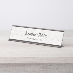 Porte-nom Pour Bureau Nom manuscrit Script Marbre blanc moderne