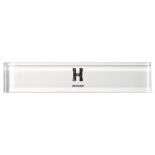 PORTE-NOM POUR BUREAU NOM MONOGRAMME À UNE LETTRE MINIMALISTE NOIR BLANC