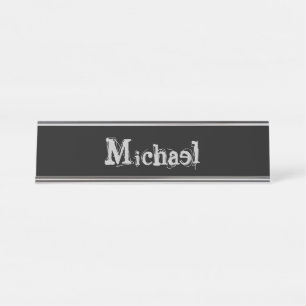 Porte-nom Pour Bureau Nom monogramme moderne minimaliste noir blanc