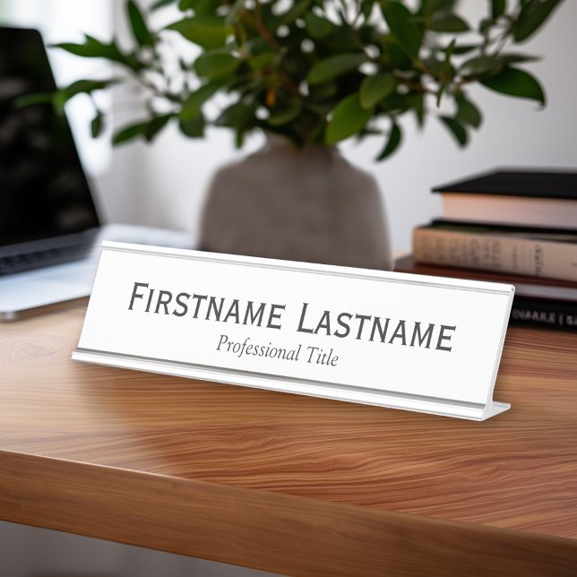 Porte-nom Pour Bureau Nom noir de base et titre professionnel (Custom Name Plate - Executive Desk Sign with Name and title or other text)