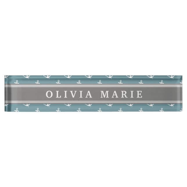 Porte-nom Pour Bureau Nom personnalisé Motif Ancre bleu (Devant)