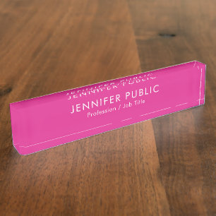 Porte-nom Pour Bureau Nom personnalisé Texte Élégant Modèle rose chaud m