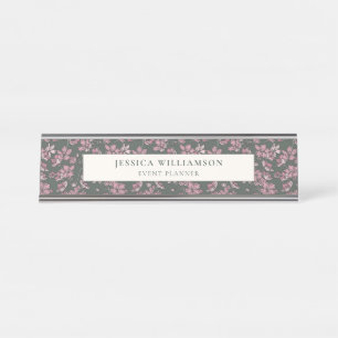 Porte-nom Pour Bureau Nostalgique rose floral sur mesure bureau Nom Plaq