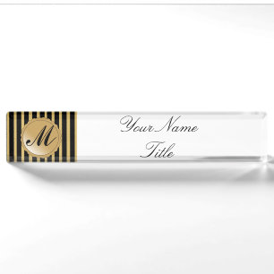Porte-nom Pour Bureau Numéro de bureau Nom personnalisé Gold Black Strip