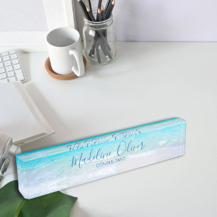 Porte-nom Pour Bureau Ocean Beach Sea Travel Aqua Blue Modern