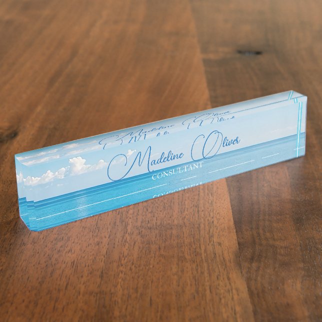 Porte-nom Pour Bureau Ocean Sea Travel Aqua Blue Modern (Taille)