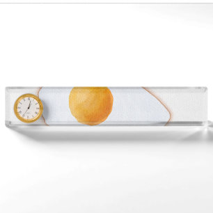 Porte-nom Pour Bureau Œuvre d'art minimaliste de l'œuf frit à l'aquarell