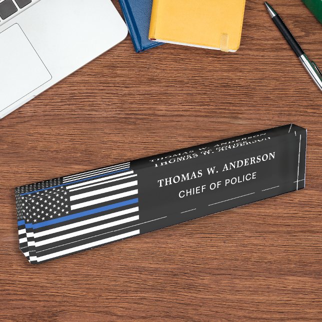 Porte-nom Pour Bureau Officier de police personnalisé Ligne Bleue Mince  (Créateur téléchargé)
