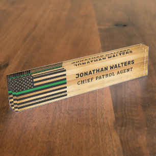 Porte-nom Pour Bureau Officier militaire rustique Mince Ligne verte Drap