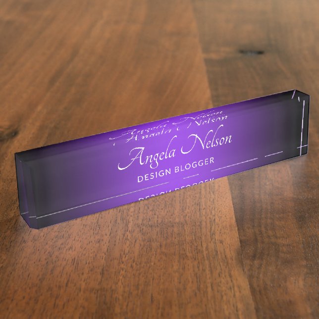 Porte-nom Pour Bureau Ombre violet bleu bord noir (Taille)