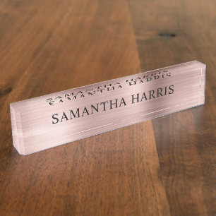 Porte-nom Pour Bureau Or Rose Faux Luxe Feuille
