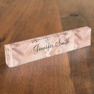 Porte-nom Pour Bureau Or rose Faux Motif Bois en Chevron