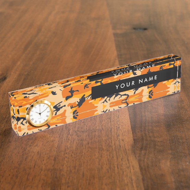 Porte-nom Pour Bureau Orange Camouflage Votre nom Personnalisez (Taille)