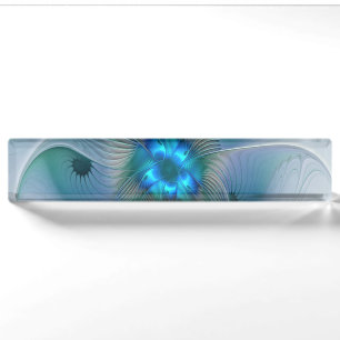 Porte-nom Pour Bureau Ovations debout, fractale abstraite bleu turquoise