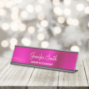 Porte-nom Pour Bureau Paillettes rose chaud faux féminin