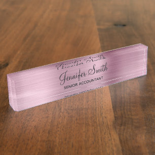 Porte-nom Pour Bureau Paillettes Rose Clair Faux Féminin