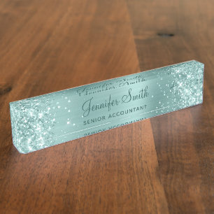 Porte-nom Pour Bureau Paillettes Turquoise Clair Féminin