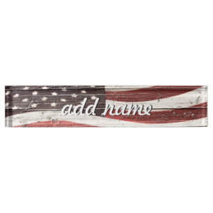 Porte-nom Pour Bureau Painted American Flag on Rustic Wood Texture