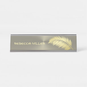 Porte-nom Pour Bureau Palm Tropical d'or feuille