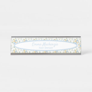 Porte-nom Pour Bureau Panneau de fleurs bleues jaunes de station florale
