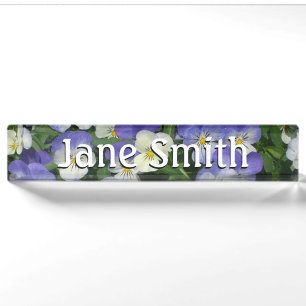 Porte-nom Pour Bureau Pansies violettes Jardin Floral