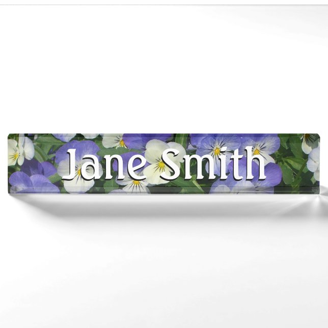 Porte-nom Pour Bureau Pansies violettes Jardin Floral (Devant)