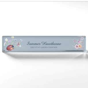 Porte-nom Pour Bureau Papillon floral Cottage botanique Coeur Dusty bleu