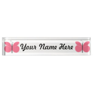 Porte-nom Pour Bureau Papillon rose de bande dessinée