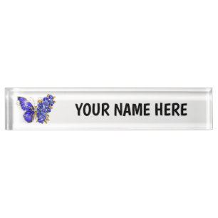 Porte-nom Pour Bureau Papillon saphir à fleurs