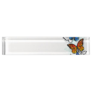 Porte-nom Pour Bureau Papillons volants Morpho et Monarch