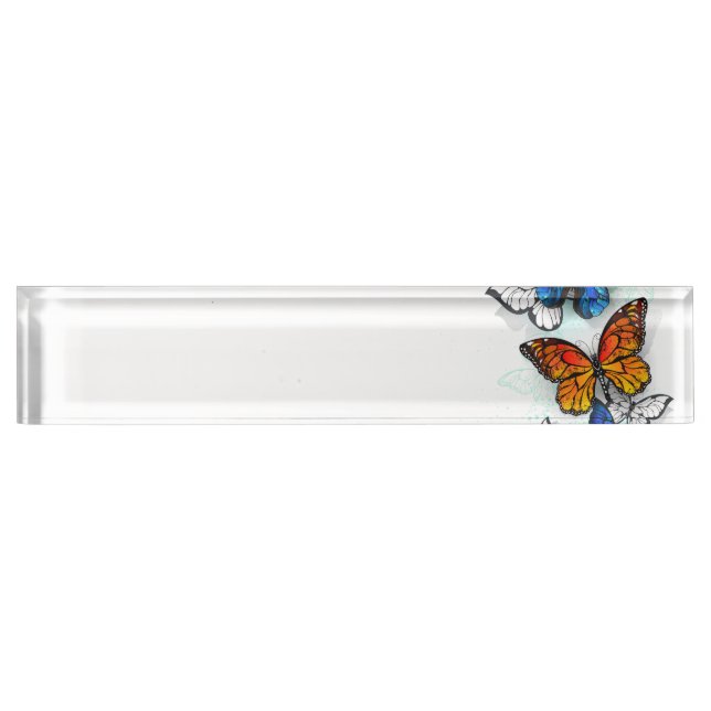 Porte-nom Pour Bureau Papillons volants Morpho et Monarch (Devant)