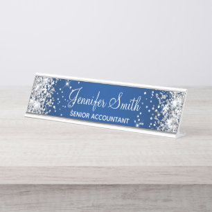 Porte-nom Pour Bureau Parties scintillant argent fillette Dégradé bleu p