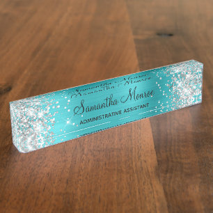 Porte-nom Pour Bureau Parties scintillant argentée Turquoise Blue Foil