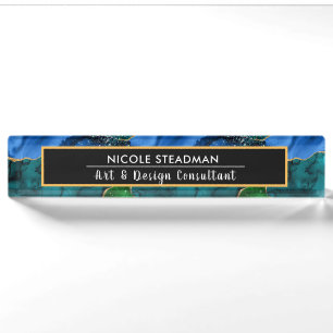 Porte-nom Pour Bureau Parties scintillant bleue et verte Peacock Agate