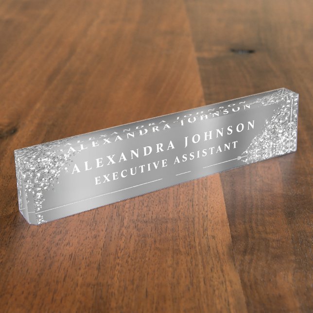 Porte-nom Pour Bureau Parties scintillant d'étincelle d'argent professio (Taille)